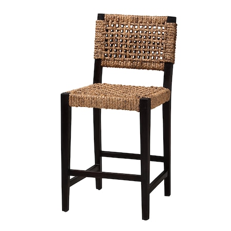 Baxton Studio Alise Modern Bohemian Dark Brown Mahogany Wood and Banana Fiber Counter Stool 228-13127-ZORO